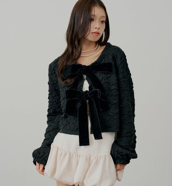  「【SALON by Chico】前後2wayフロントリボン配色カーディガン」|カーディガン|