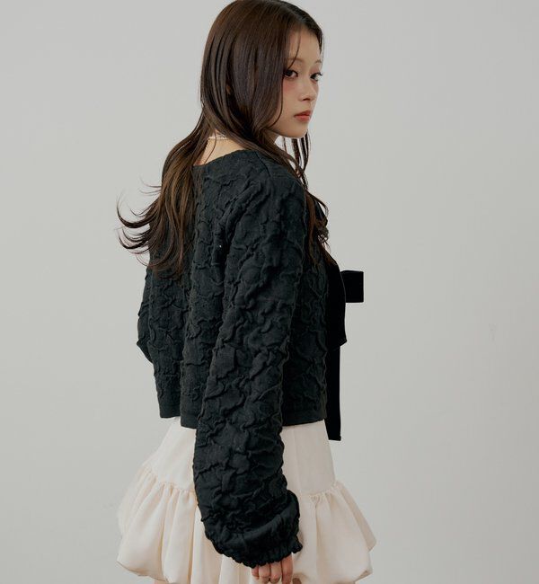  「【SALON by Chico】前後2wayフロントリボン配色カーディガン」|カーディガン|