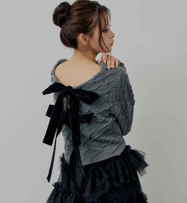  「【SALON by Chico】前後2wayフロントリボン配色カーディガン」|カーディガン|