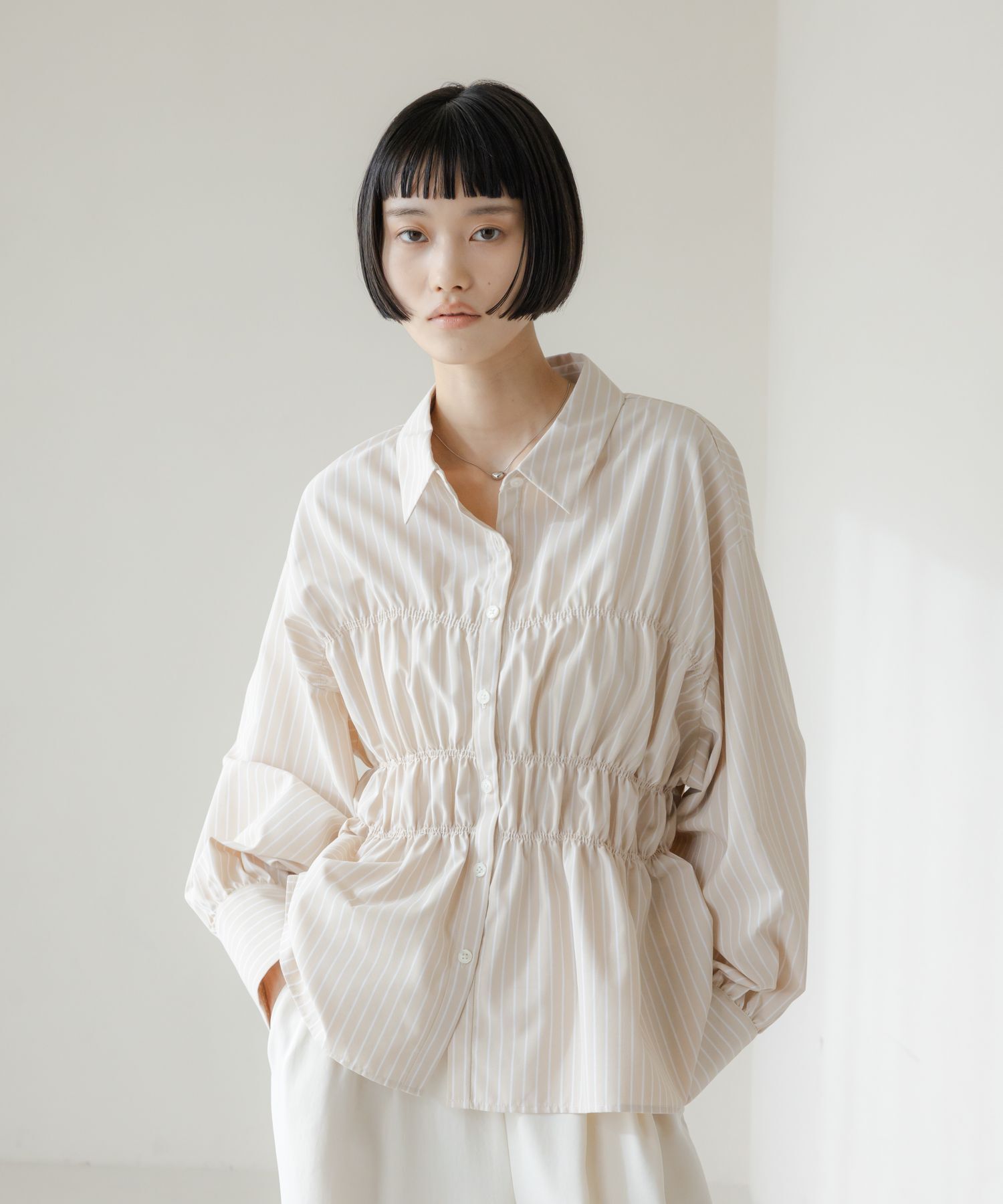 LOWRYS FARM「ストライプシャーリングシャツ」|シャツ・ブラウス|BEG0