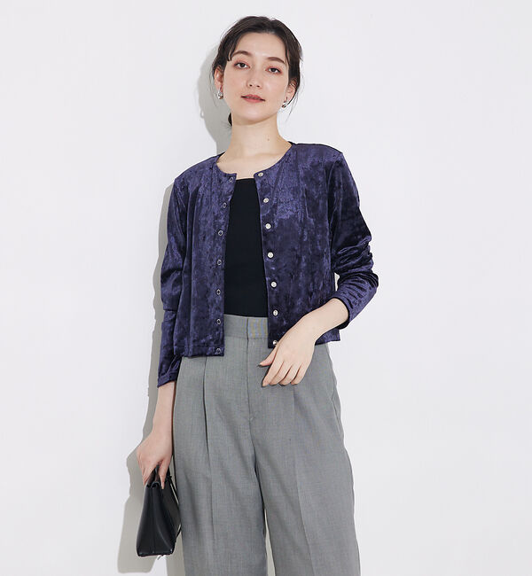 qualite「トリコットベロアショートカーデ」|カーディガン|