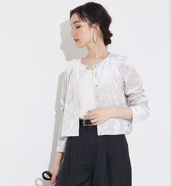 qualite「トリコットベロアショートカーデ」|カーディガン|シルバー