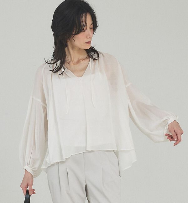 qualite「【シルク混で上品】ブライトローンボリュームシアーブラウス【予約】」|その他|オフホワイト