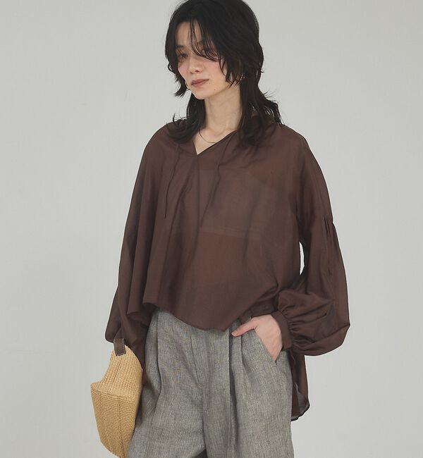 qualite「【シルク混で上品】ブライトローンボリュームシアーブラウス【予約】」|その他|