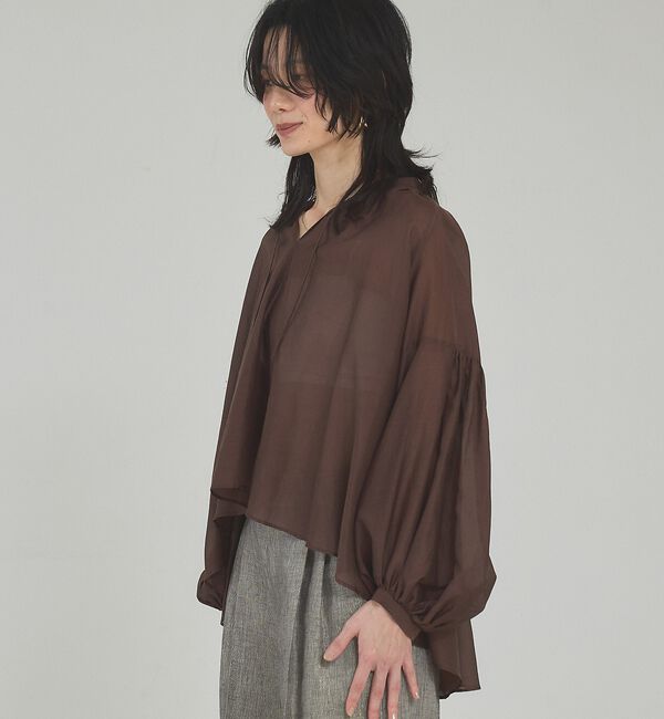 qualite「【シルク混で上品】ブライトローンボリュームシアーブラウス【予約】」|その他|