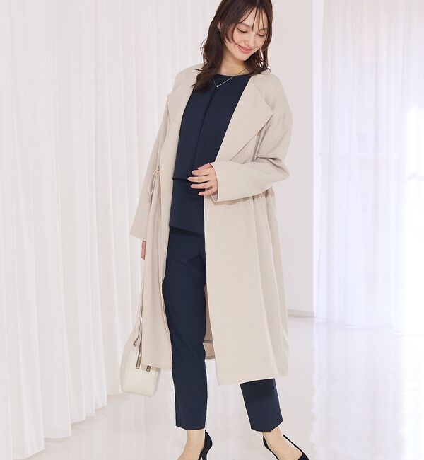 abahouse mavie「【春アウター】ノーカラーコート/通勤/きれいめ/ロング/セミオケ/春服」|ノーカラーコート|