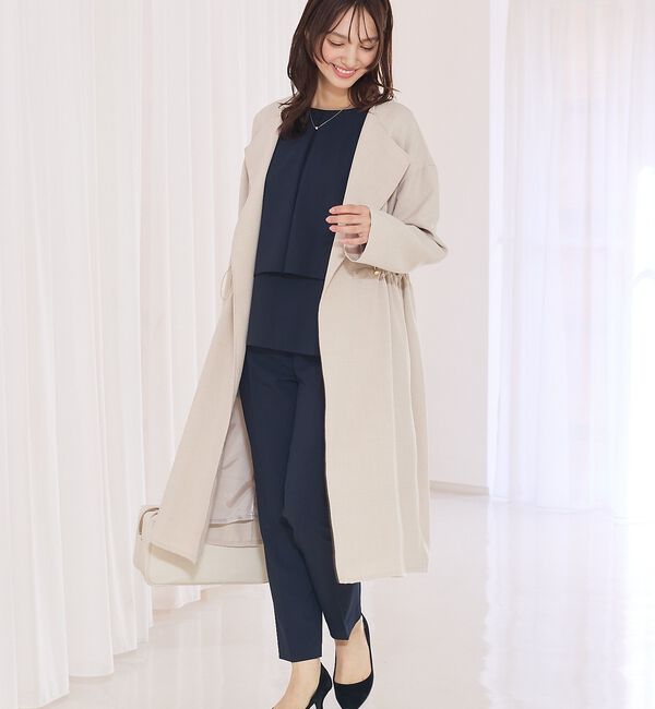 abahouse mavie「【春アウター】ノーカラーコート/通勤/きれいめ/ロング/セミオケ/春服」|ノーカラーコート|