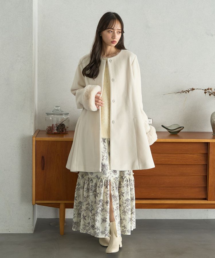 earth music&ecology「ファーカフスノーカラーコート」|ノーカラーコート|