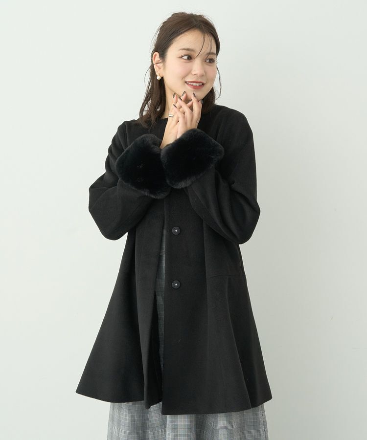 earth music&ecology「ファーカフスノーカラーコート」|ノーカラーコート|Black
