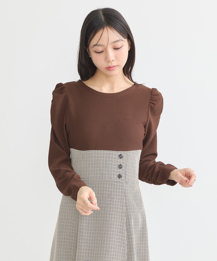 earth music&ecology「リブカットソードッキングワンピース」|ワンピース|