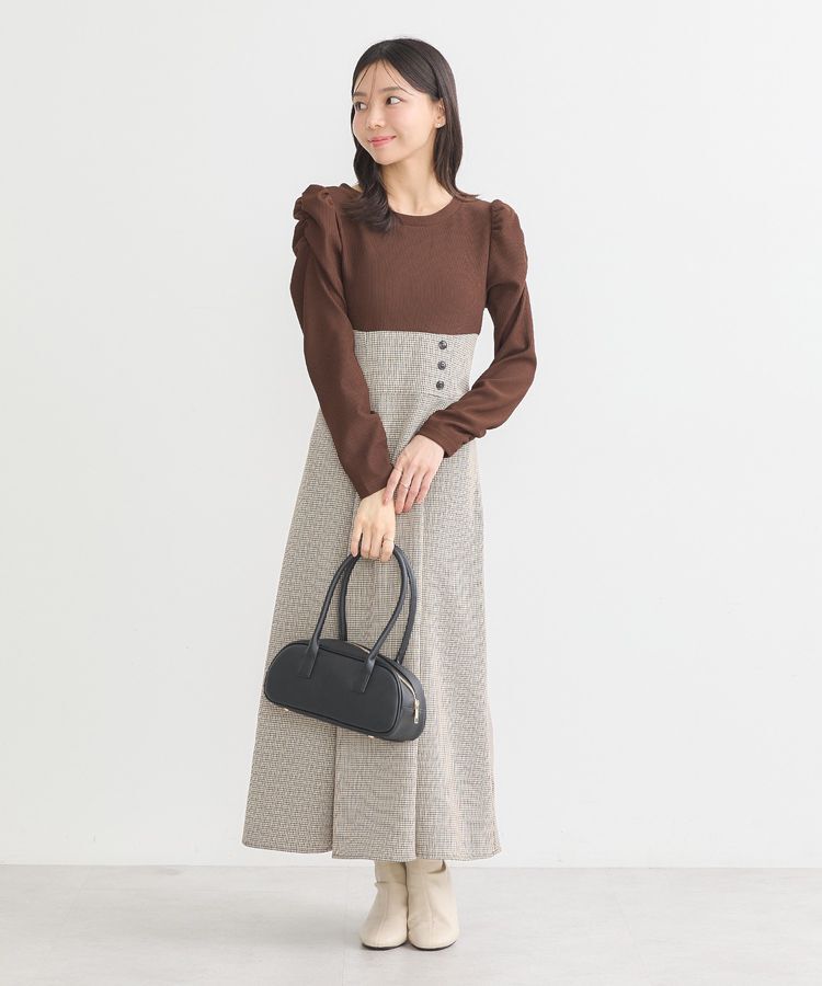 earth music&ecology「リブカットソードッキングワンピース」|ワンピース|Brown