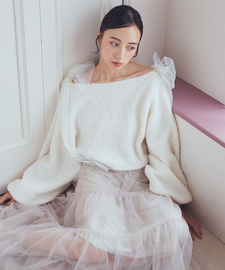 earth music&ecology「チュール肩リボンニットプルオーバー」|ニット・セーター|