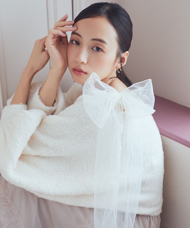 earth music&ecology「チュール肩リボンニットプルオーバー」|ニット・セーター|