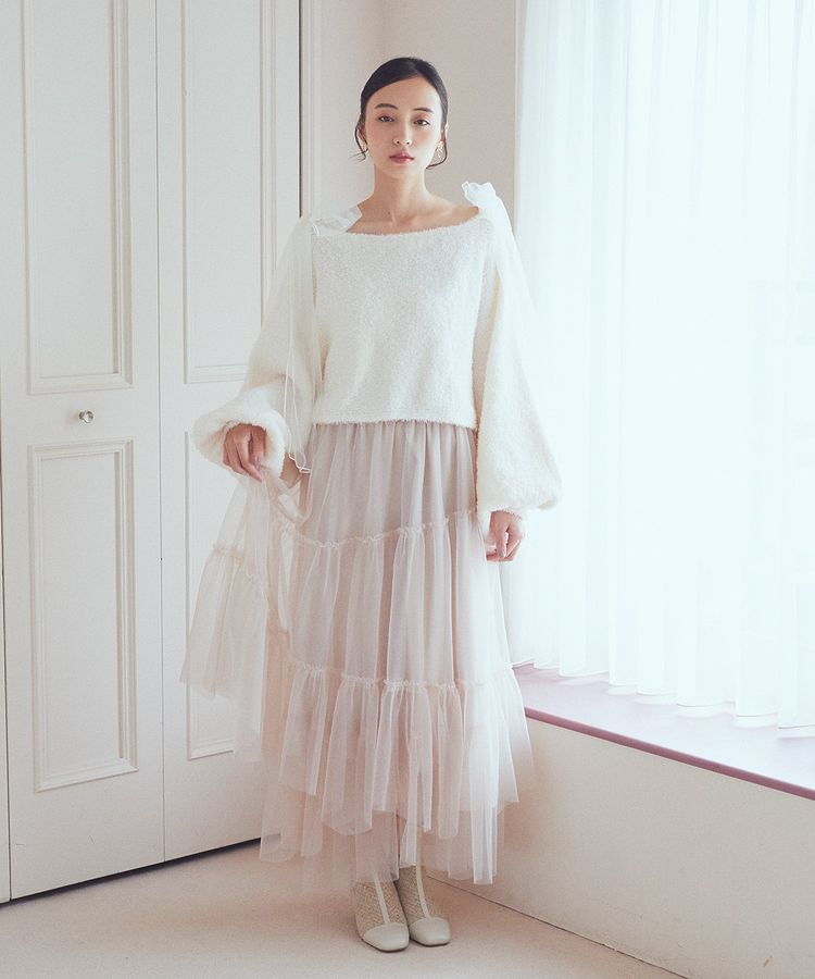 earth music&ecology「チュール肩リボンニットプルオーバー」|ニット・セーター|
