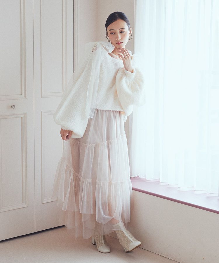 earth music&ecology「チュール肩リボンニットプルオーバー」|ニット・セーター|