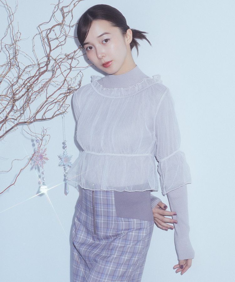 earth music&ecology「SET2点リブニットインナー+チュールプルオーバー」|ニット・セーター|Light Gray