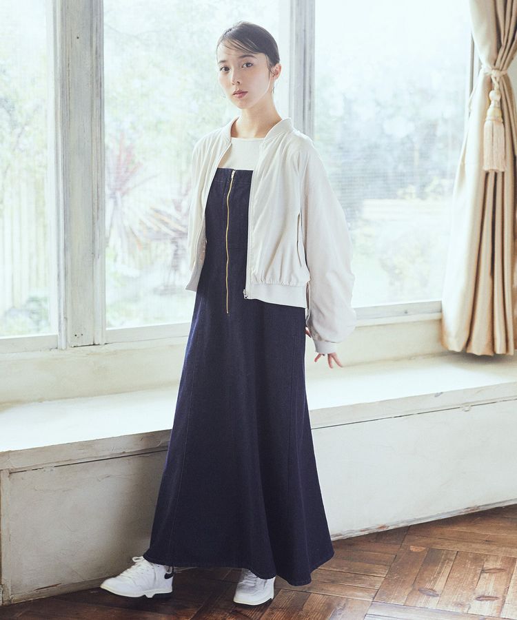 earth music&ecology「バックレースアップデニムキャミワンピース」|ワンピース|