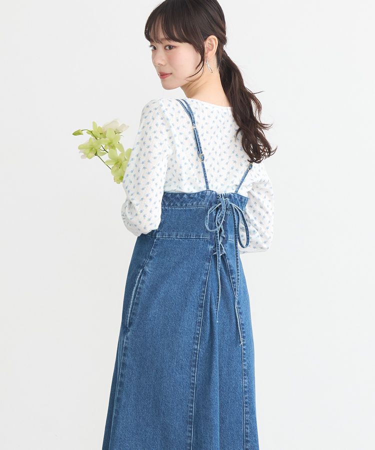 earth music&ecology「バックレースアップデニムキャミワンピース」|ワンピース|Medium Indigo