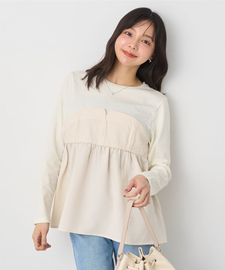 earth music&ecology「サッカーストライプドッキングプルオーバー」|Tシャツ・カットソー|