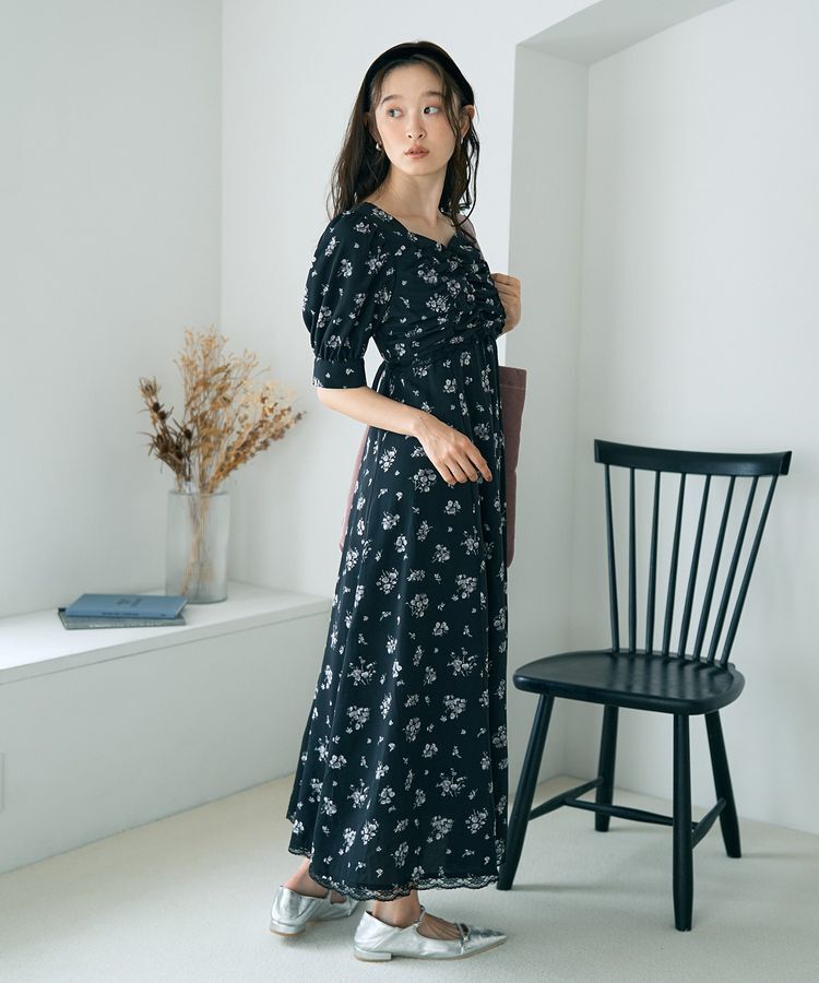earth music&ecology「レース切替フラワーロングワンピース」|ワンピース|
