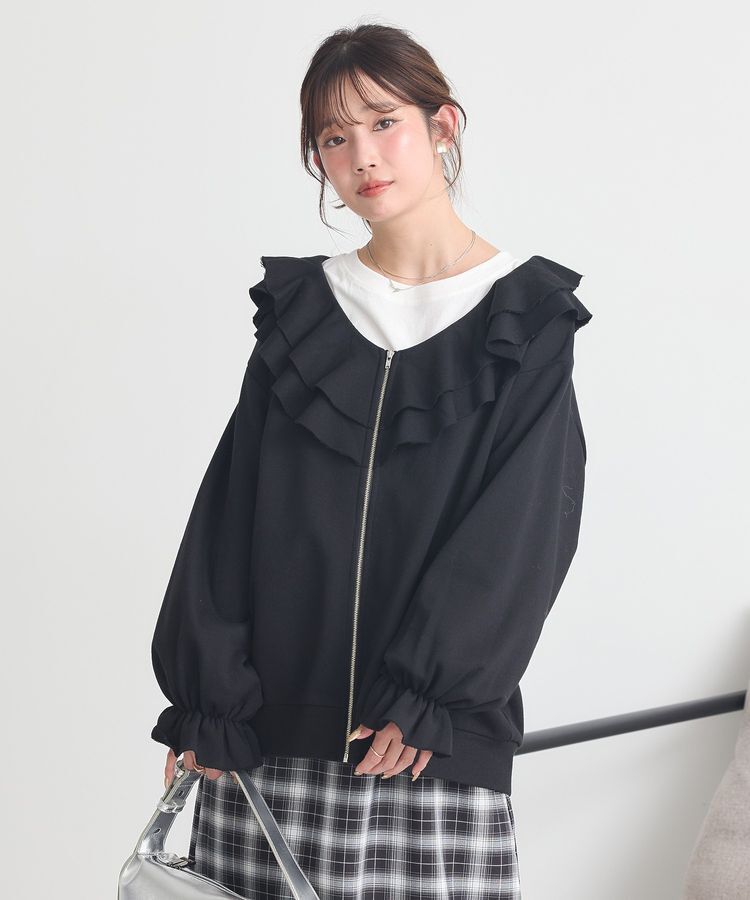 earth music&ecology「フリルカラーZipウラケブルゾン」|カーディガン|