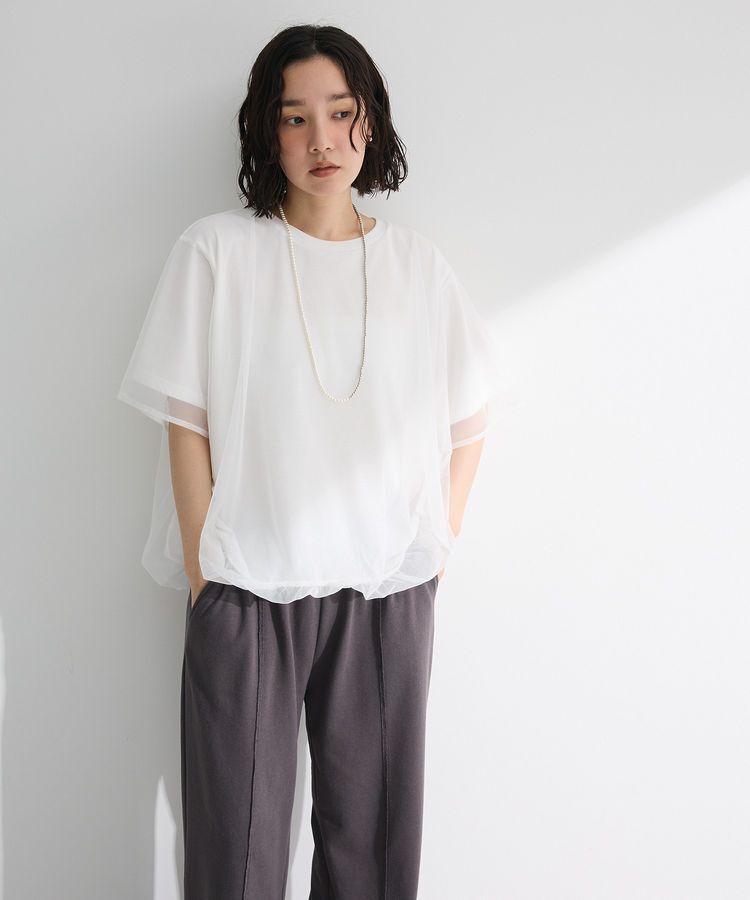 Green Parks「チュールドッキングバルーン5分袖プルオーバー」|Tシャツ・カットソー|