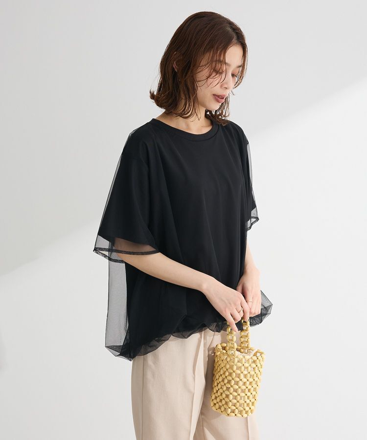 Green Parks「チュールドッキングバルーン5分袖プルオーバー」|Tシャツ・カットソー|