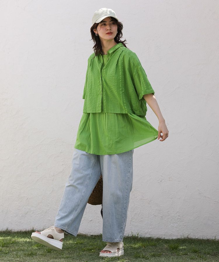 Green Parks「インド綿 SET2点 ギャザーシャツ+布帛インナー」|シャツ・ブラウス|