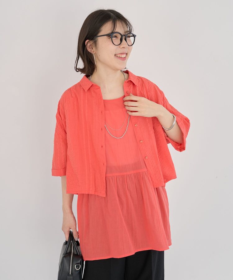 Green Parks「インド綿 SET2点 ギャザーシャツ+布帛インナー」|シャツ・ブラウス|Red