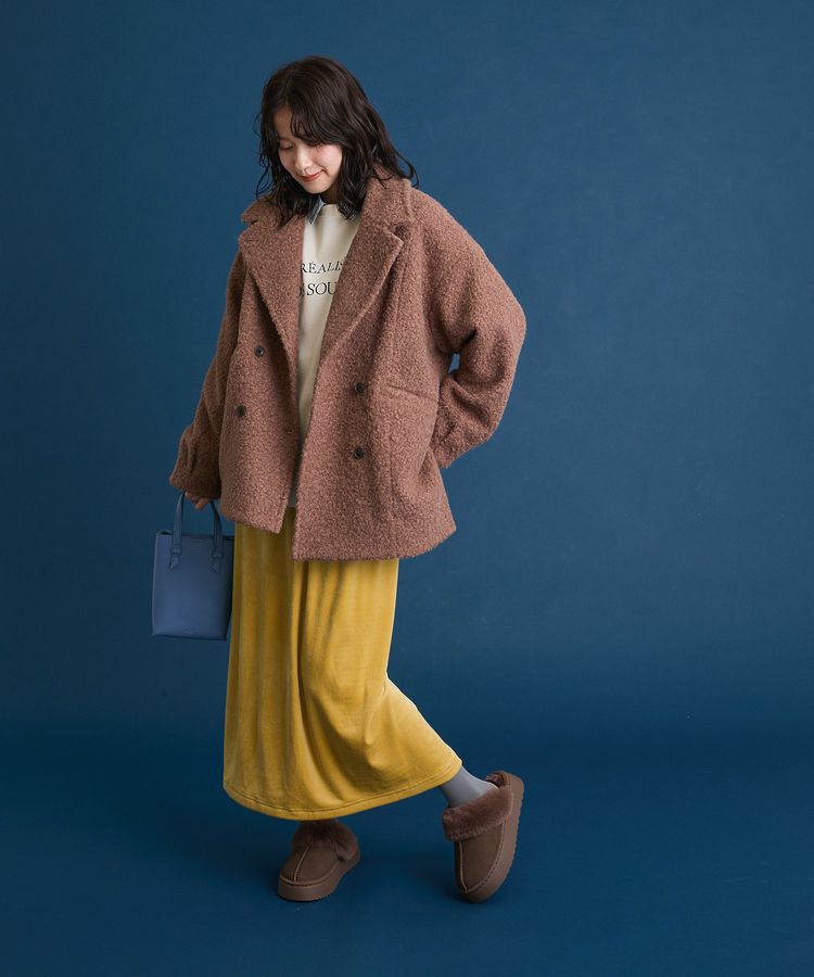 Green Parks「ぽかぽか裏起毛ベロアIラインスカート」|タイト|