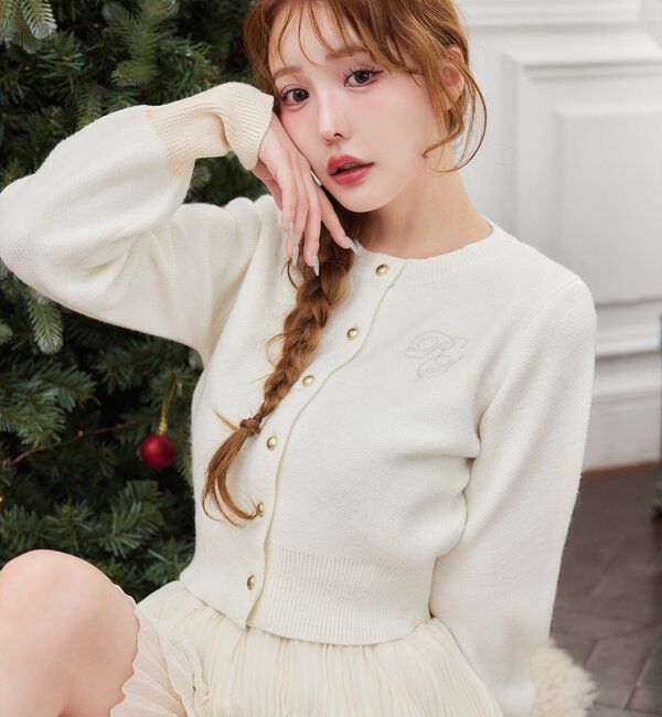  「配色袖刺繍入りカーデ」|ニット・セーター|