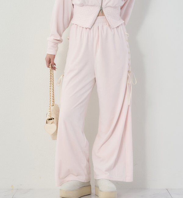  「【セットアップ可能】レースアップカットパンツ」|その他|ピンク