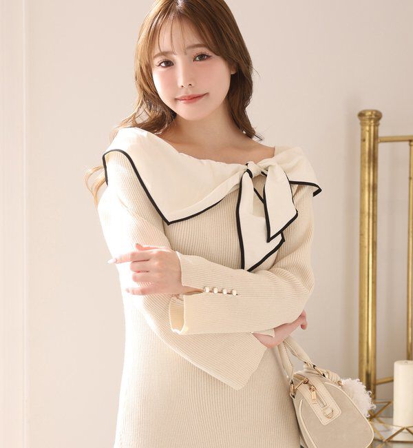 異素材リボンニットロングワンピース｜ルミネのファッション通販  