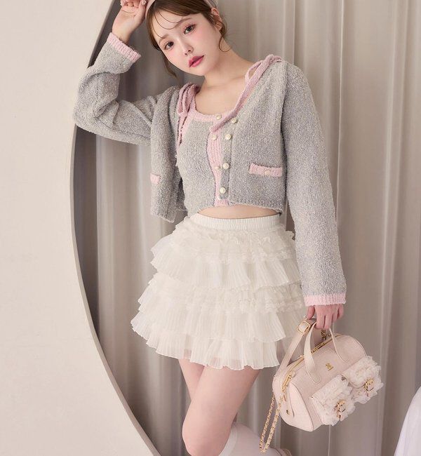  「【セットアップ可能】肩リボン配色ビスチェ」|ニット・セーター|