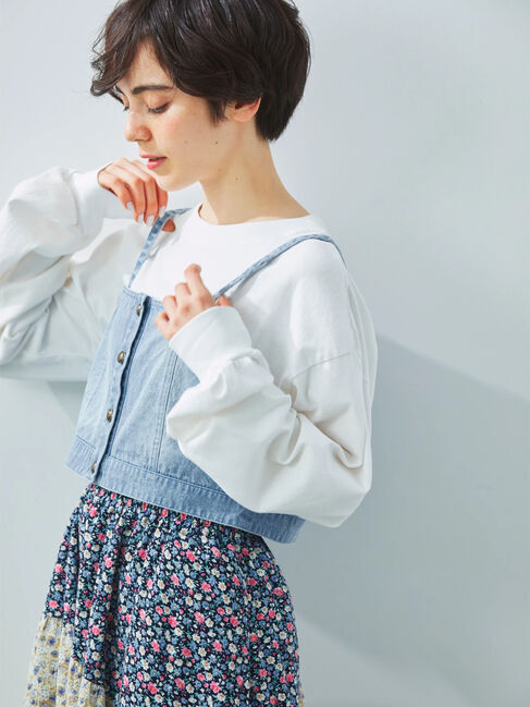 Samansa Mos2「デニム/ツイルマルチWAYフリルビスチェ」|ダウンベスト・ベスト|