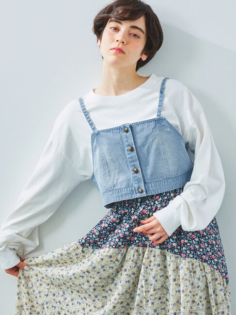 Samansa Mos2「デニム/ツイルマルチWAYフリルビスチェ」|ダウンベスト・ベスト|