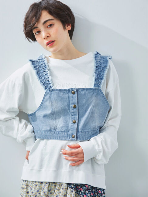 Samansa Mos2「デニム/ツイルマルチWAYフリルビスチェ」|ダウンベスト・ベスト|