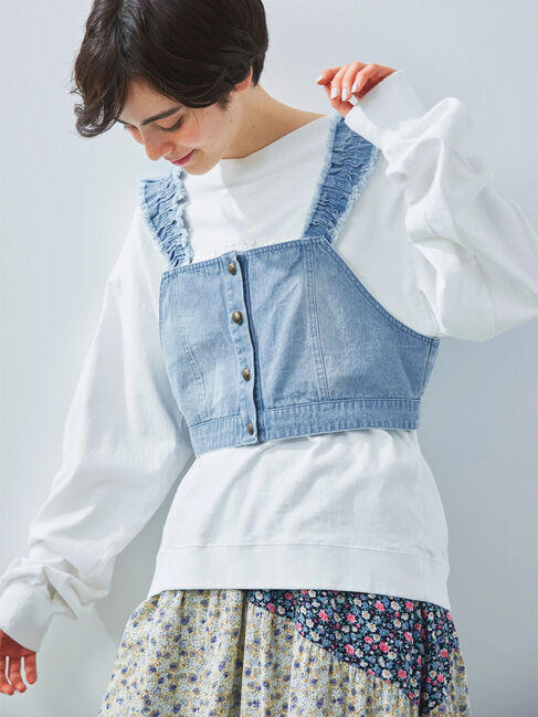 Samansa Mos2「デニム/ツイルマルチWAYフリルビスチェ」|ダウンベスト・ベスト|