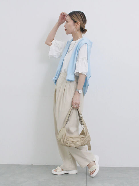 Samansa Mos2 blue「ストレッチタックカーブパンツ」|その他|