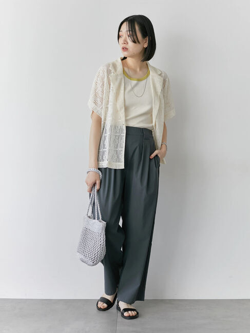 Samansa Mos2 blue「ストレッチタックカーブパンツ」|その他|