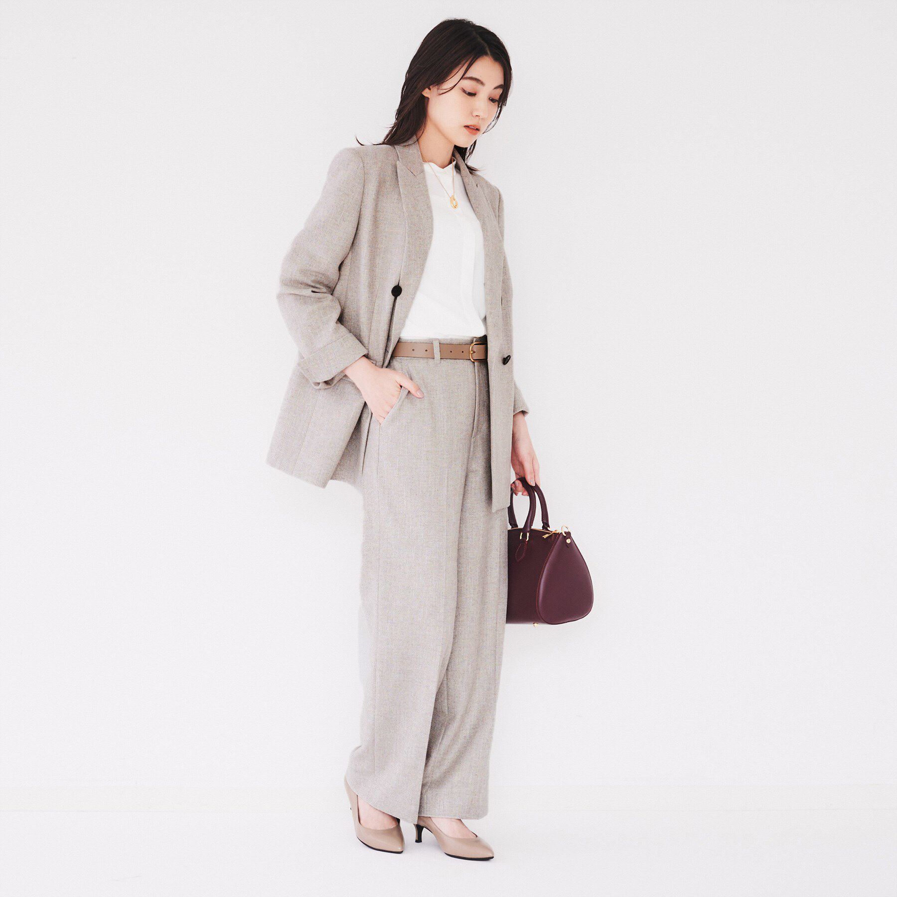 UNTITLED「【セットアップ可能/後ろウエストゴム】ミックスツイード ワイドパンツ」|その他|