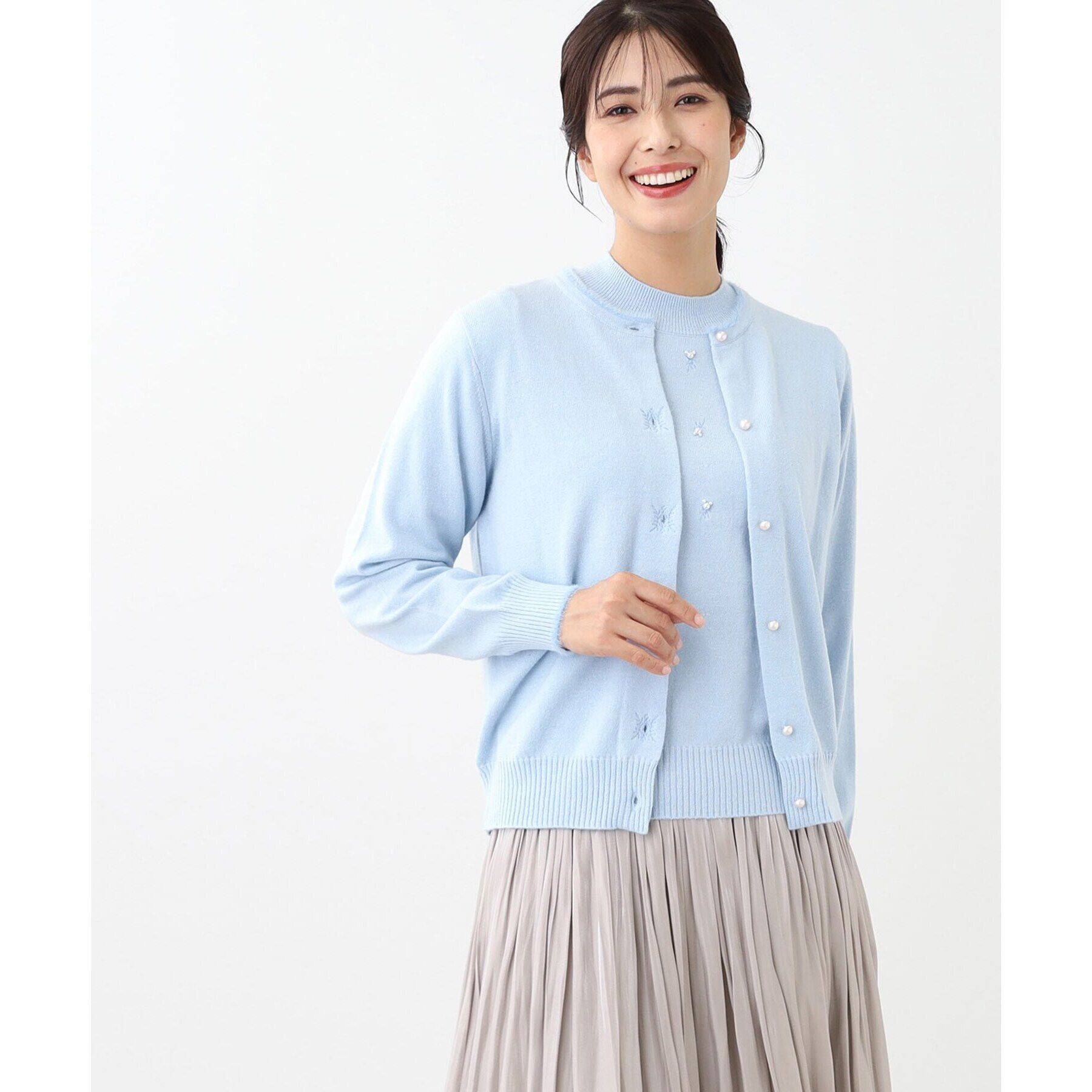Reflect「【WEB限定カラーあり／洗える／アンサンブル】パール調刺繍ニット＋カーディガン」|カーディガン|サックスブルー(09