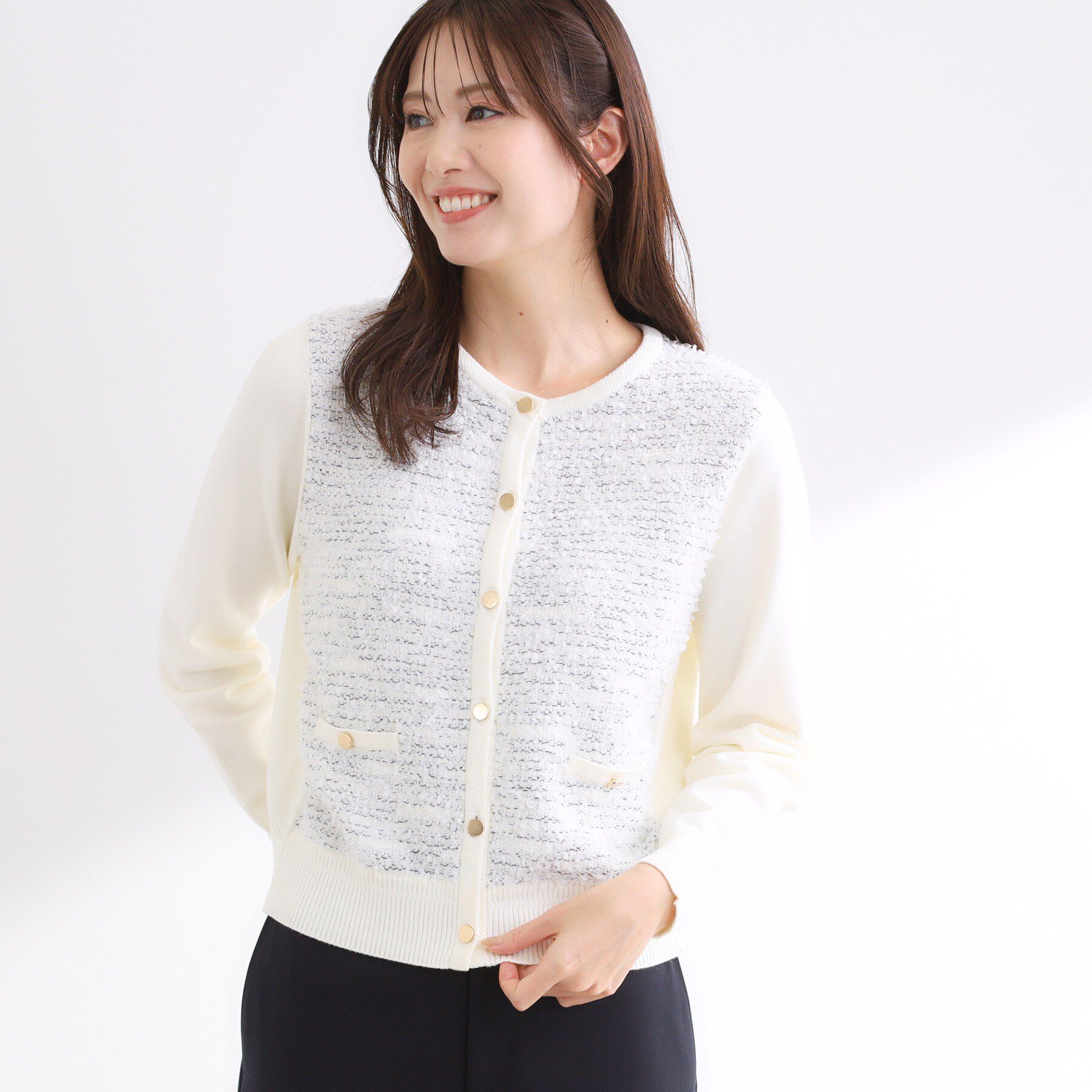 Reflect「【着映え◎】ツイード風ニットカーディガン」|カーディガン|