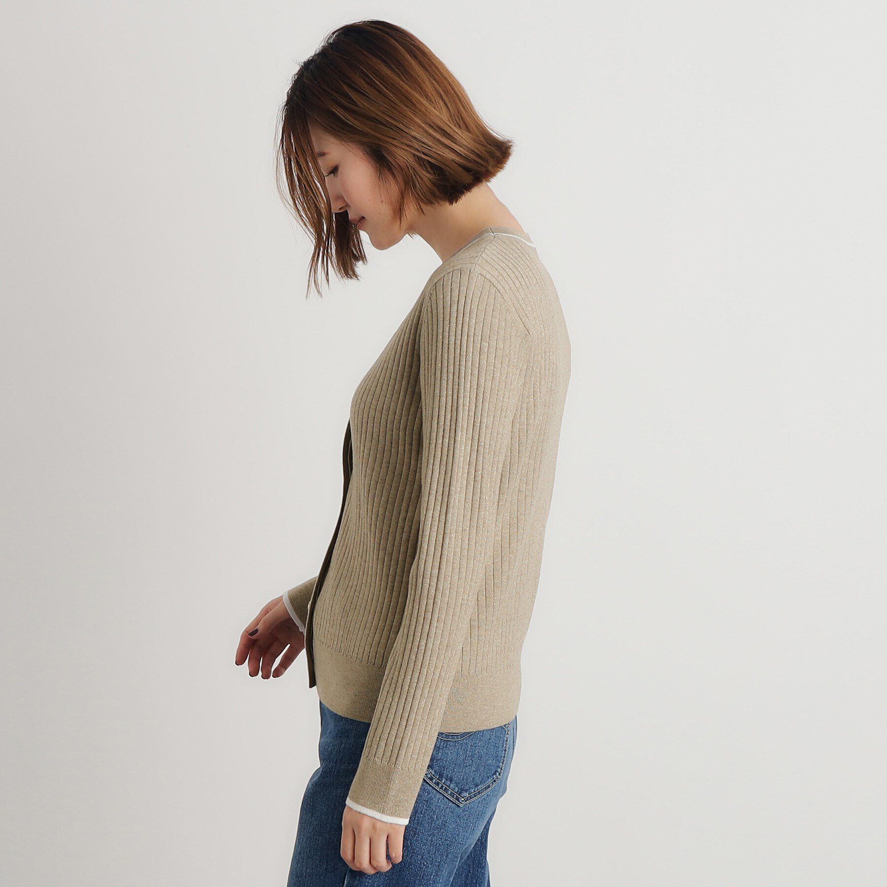 grove「ウール混ラメアンサンブル対応カーディガン」|カーディガン|