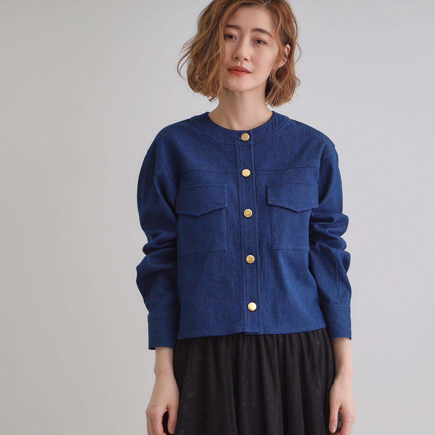 grove「ライトデニムノーカラージャケット」|デニムジャケット|