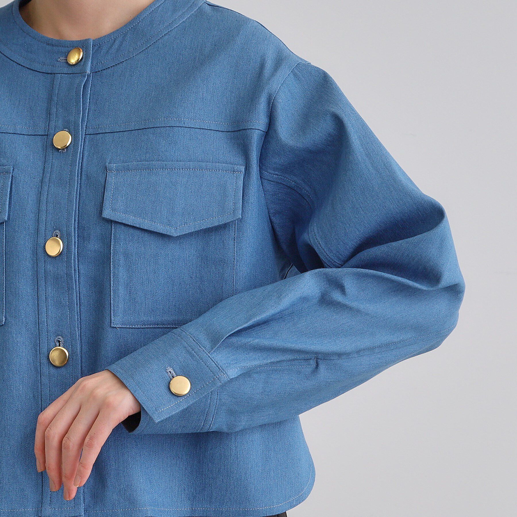 grove「ライトデニムノーカラージャケット」|デニムジャケット|