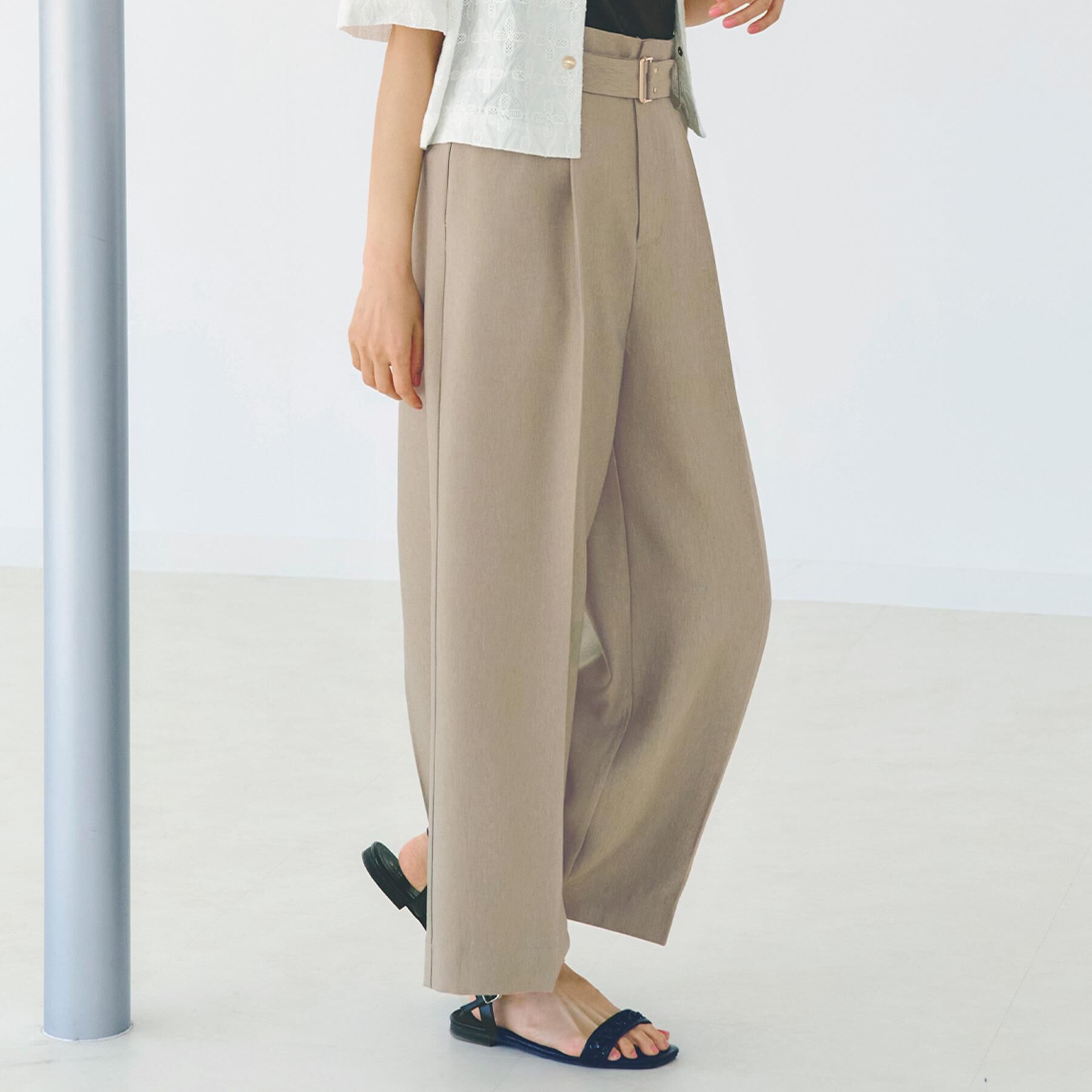 grove「デニムライクベルト付きワイドパンツ」|その他|カーキ(027)