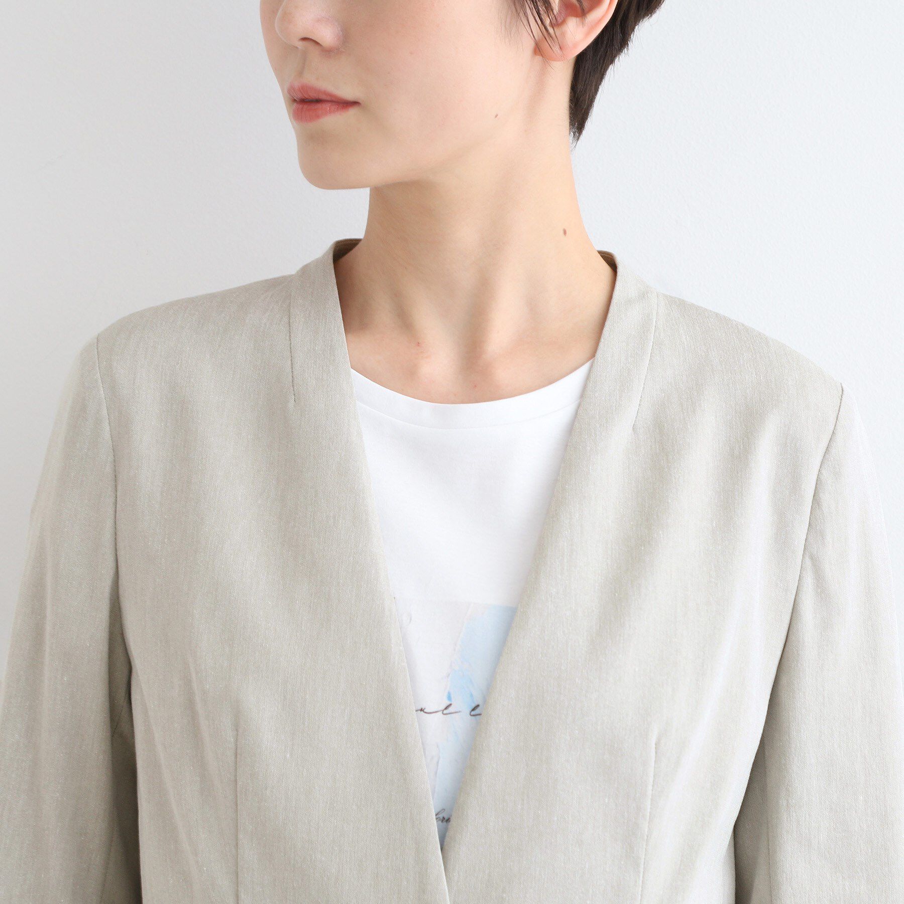 INDIVI「【洗える／UVケア／接触冷感／SETUP可能】麻混ノーカラージャケット」|スーツ|