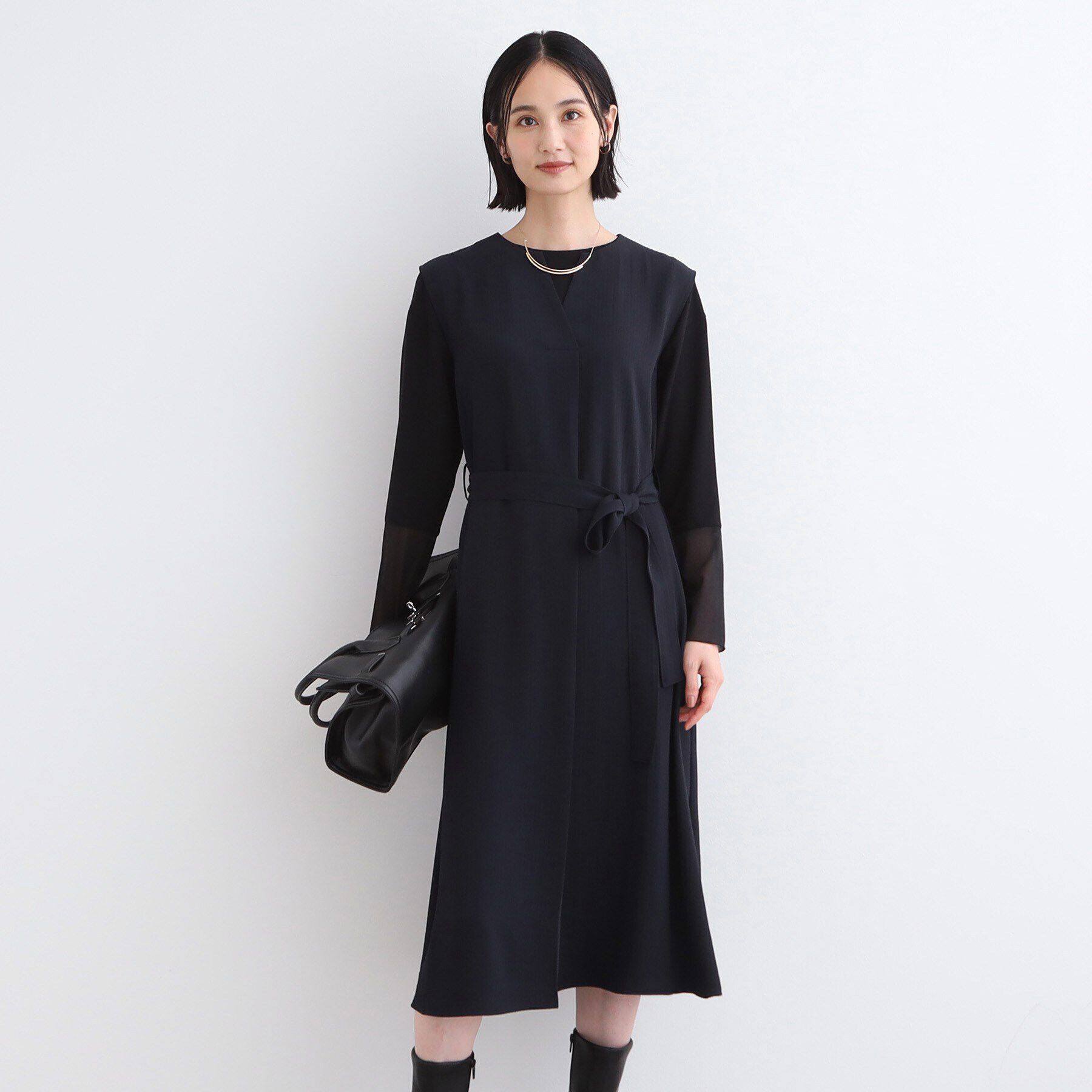 INDIVI「【洗える／UVケア／接触冷感／吸水速乾】ジレ風デザインワンピース」|ワンピース|ネイビー(095)