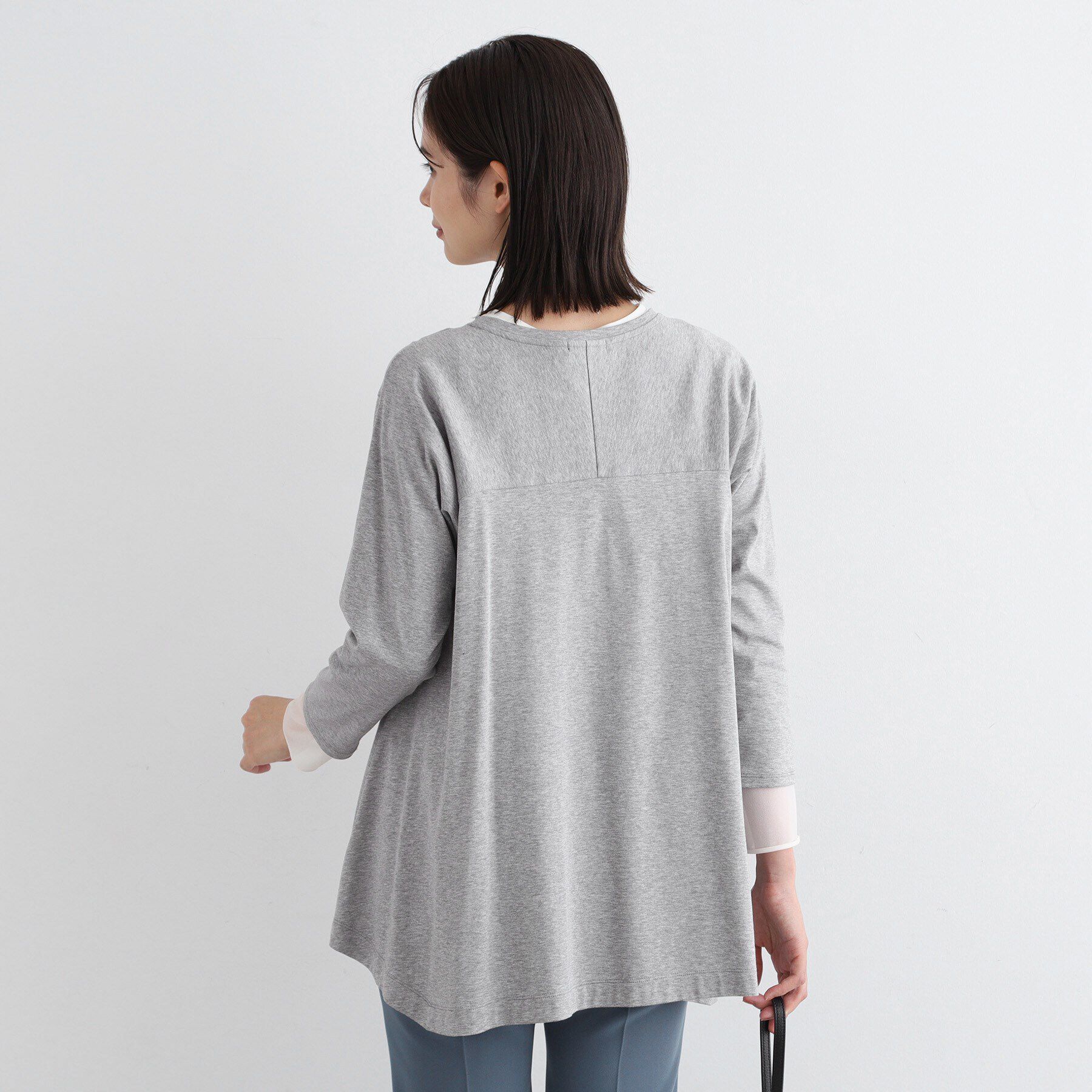 INDIVI「【洗える／キレイめ/日本製】バックフレア ロングTシャツ」|Tシャツ・カットソー|